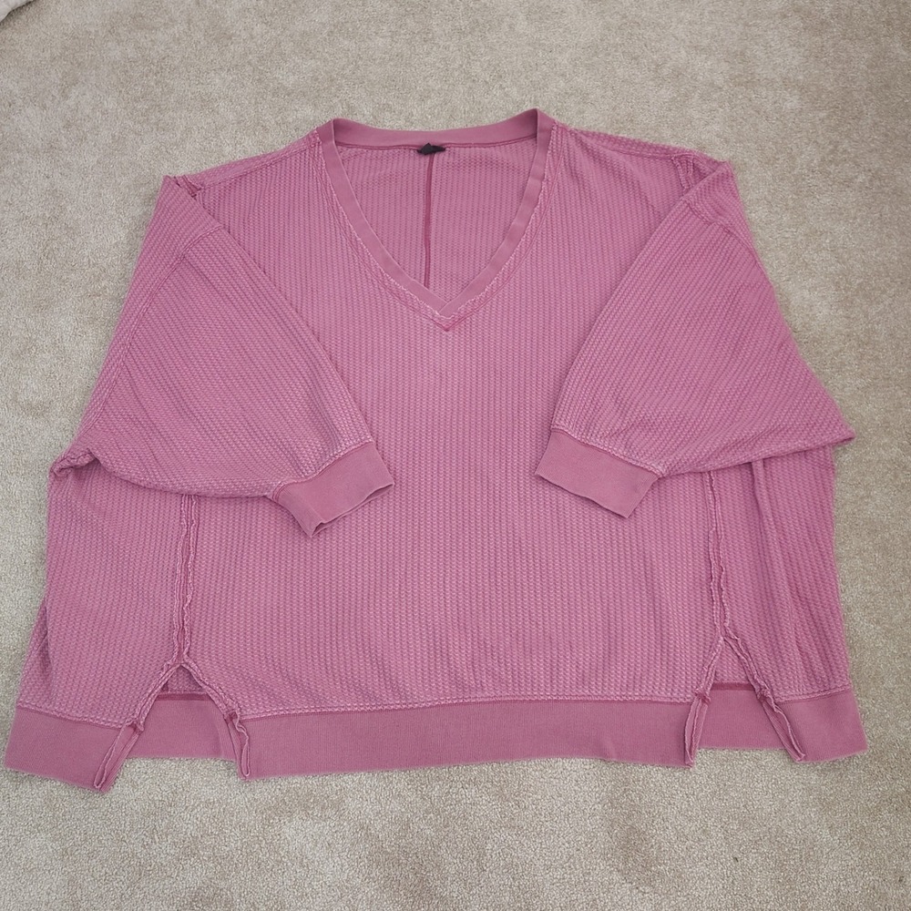 Torrid Oversized Waffle Knit Top Women 5X Raw Hem Mauve V-Neck Casual Slouchy